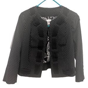 Cabi Black & White Dot Jacket, Size 4, Lined, 3/4 Sleeve